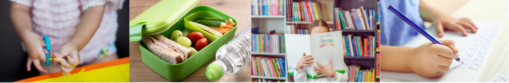 Practice school readiness with cutting, reading, lunchboxes